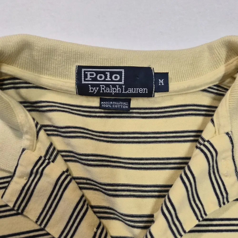 Polo By Ralph Lauren Men’s Shirt Medium Yellow Black Striped Polo 100% Cotton